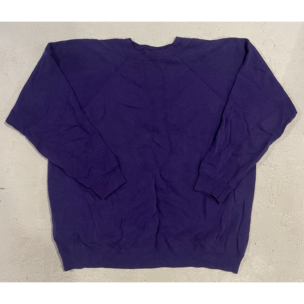 Vintage Purple Raglan Crewneck Sweatshirt Hanes USA‎ Made Blank Mens 2XL